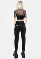 Griffinfly Bestickt Abgenutzt Denim Mom Jeans