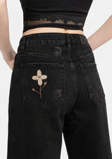 Griffinfly Bestickt Abgenutzt Denim Mom Jeans
