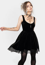 Orbweb Spitze Saum Velours Mini Kleid