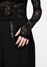 Cameo Floral Flocked Mesh Long Sleeve Top