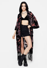 Waterlily Burnout Fringe Besatz Langschnitt Kimono