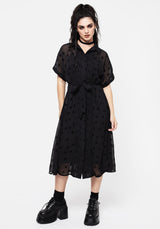Bones Beflockt Biesen Chiffon Midi Hemd Kleid
