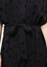 Bones Beflockt Biesen Chiffon Midi Hemd Kleid