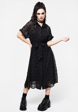Bones Beflockt Biesen Chiffon Midi Hemd Kleid