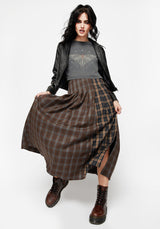 Raven Pleated Check Buckle Detail Maxi Skirt