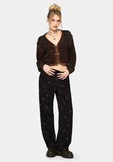 Ruin Farn Braun Embroidery Weit Bein Hose