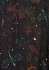 Phoenix Dragon Printed Pleated Midi Skirt
