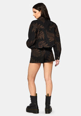 Ruin Farn Bedruckt Abgenutzt Denim Jacke