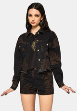 Ruin Farn Bedruckt Abgenutzt Denim Jacke