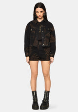 Ruin Farn Bedruckt Abgenutzt Denim Jacke