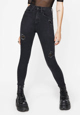 Void Bestickt Tasche Schmal Jeans