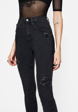 Void Bestickt Tasche Schmal Jeans