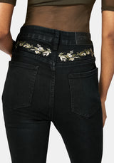 Überfluss Bestickt Denim Schmal Jean