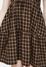 Terra Baumwolle Prüfen Rüsche Mini Kleid - Braun