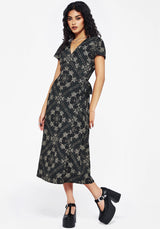 Poem Motte Druck Wickel Midi Kleid