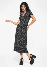 Poem Motte Druck Wickel Midi Kleid