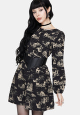 Lacelle Baumwolle Knopf Hoch Lang Ärmel Mini Kleid