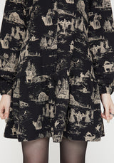Lacelle Baumwolle Knopf Hoch Lang Ärmel Mini Kleid