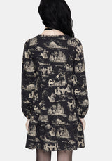 Lacelle Baumwolle Knopf Hoch Lang Ärmel Mini Kleid