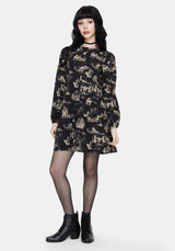 Lacelle Baumwolle Knopf Hoch Lang Ärmel Mini Kleid