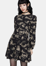 Lacelle Baumwolle Knopf Hoch Lang Ärmel Mini Kleid
