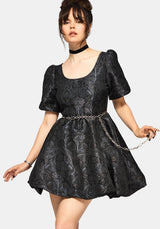 Nocturna Jacquard Scoop Hals Puffball Mini Kleid