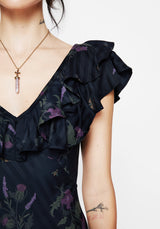 Cassandra Bedruckt Engel Ärmel Maxi Kleid