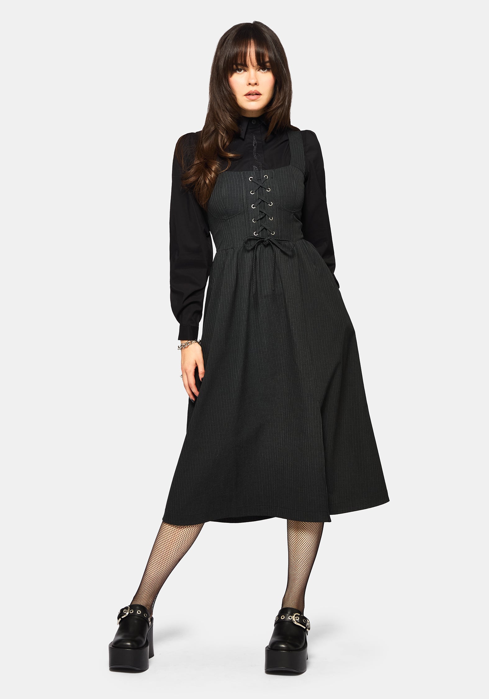 lace up dress midi Gloom Front Corset Detail Pinstripe – Disturbia V Back Wedding Dress This dresser has moved Size:Dad XL
