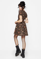 Rhea Baumwolle Mischung Motte Und Mond Druck Mini Rüsche Kleid