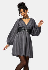 Grove Baumwolle Mischung Streifen Rüsche Mini Kleid