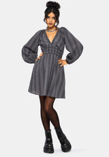 Grove Baumwolle Mischung Streifen Rüsche Mini Kleid