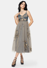 Whim Drache Bestickt Tüll Midaxi Kleid