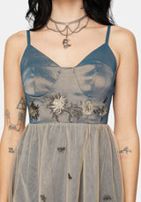 Whim Drache Bestickt Tüll Midaxi Kleid