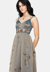 Whim Drache Bestickt Tüll Midaxi Kleid