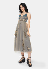 Whim Drache Bestickt Tüll Midaxi Kleid