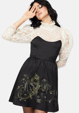 Muse Drache Embroidery Strapless Mini Kleid
