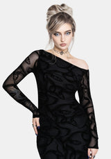 Paleo Beflockt Mesh Skelett Schlange Lang Ärmel Midaxi Kleid