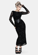 Paleo Beflockt Mesh Skelett Schlange Lang Ärmel Midaxi Kleid