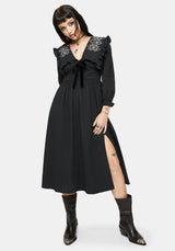 Alira Käfer Bestickt Kragen Baumwolle Midi Kleid