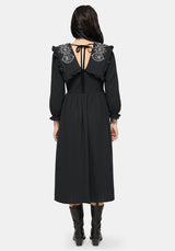 Alira Käfer Bestickt Kragen Baumwolle Midi Kleid