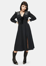 Alira Käfer Bestickt Kragen Baumwolle Midi Kleid