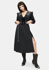 Alira Käfer Bestickt Kragen Baumwolle Midi Kleid