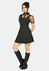 Kera Grün Nadelstreifen Plissiert Mini Kleid