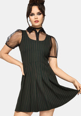 Kera Grün Nadelstreifen Plissiert Mini Kleid