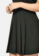 Kera Grün Nadelstreifen Plissiert Mini Kleid