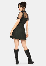 Kera Grün Nadelstreifen Plissiert Mini Kleid
