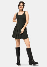 Kera Grün Nadelstreifen Plissiert Mini Kleid