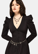 Morag Knopf Hoch Mutton Ärmel Baumwolle Midi Kleid