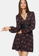 Scorn Käfer Bedruckt Lang Ärmel Mini Kleid