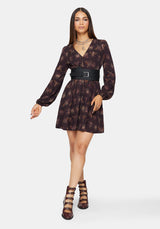Scorn Käfer Bedruckt Lang Ärmel Mini Kleid